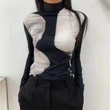 Renaissance Print Turtleneck Long Sleeve T-shirts Women Art Designer Clothes Ladies Elegant Slim White Tops