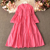 Zingj Temperament Aging Solid Color Simple Dress Autumn Dress Korean Version Fashion Bubble Long Sleeves Show Thin Button Long Skirt