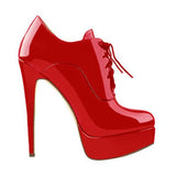 Onlymaker Women's Black Red Platform Ankle Boots High Heels Lace Up Patent leather Stiletto Sexy Lady Fashion Sexy