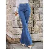 Button Fly Women's Raw Hem Flare Jeans Autumn Fashion Woman Denim Pants Jean Femme High Waist Full Length Slim