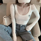 Sweaters Women's Long Sleeve Short White Color Inner Wear Slim Round Neck Tight Black Sexy Navel Early Spring