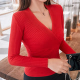 Zingj Shot Autumn And Winter New Low-Cut Tight Sexy Sweater Women's Thread Cross Deep V Neck Sweater