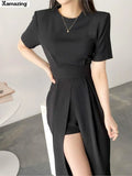 Women Elegant Fashion Midi Dress 2022 Summer Female Korean Style Slim Casual Party Chic Sexy