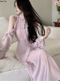 Elegant Off Shoulder Chiffon Dresses Women Chic Sexy Birthday Party Vestidos Female Long Sleeve Slim Robe Spring