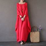 Women Long Maxi Dresses Plus Size White Red Large Loose Cotton Linen Dress Summer New Straight Vestodis Female