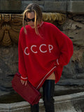 Red Small Round Collar Sweater Women Loose Retro Knitted Shirt Autumn And Winter Hooded