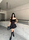 Black Pleated Strap Mini Dress- Outfit