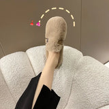 Zingj Shoes Female Autumn Winter Wear 2023 A Foot Pedal Bean Shoes Flat Korean Version Plus Velvet Warm Pregnant Women Cotton Ladle Shoes-Outfit