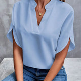 Summer New V-Neck Shirt Women Solid Color Casual Buffet