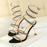 Zingj Sexy Nightclub Banquet Women's Shoes With High Heel Snaking With Diamond Toe