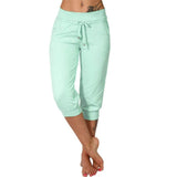 Women's Seven-Cent Pants, Leisure, Slim, High-Waisted Rope Pocket, Sports Pants, Fitness Training, Running Casual