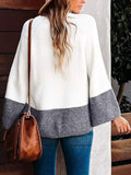 Autumn And Winter Sweater Women's Loose Round Collar Long Sleeves Gray Stitching Knitted Shirt Top