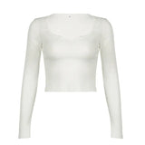 Breathable Solid Color U-Collar Slim And Slim Long-Sleeved Leisure T-Shirt 2024 Fashion New