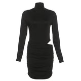 2025 Autumn And Winter New Women's Pure Color Sexy Tight Height Collar Ass Hollow Dress