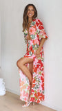 Zingj Women's 23 Summer New Print Sexy Deep V Crop Slit Dress
