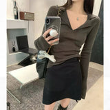 Zingj Waxy Polo Neckline Sweater Slim And Slim Vintage Sweater Women Wear A Bottomed Blouse With Long Sleeves In Early