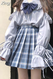 Women Shirts Off Shoulder Peter Pan Collar Sweet Lolita Style Lovely Solid Long Lantern Sleeve Bow Lace Up Female Leisure