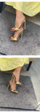 Onlymaker Women's Peep Toe Mules Gold Slip On Thin High Sandals Big Size Classic Fashion Lady