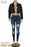 Streetwear Denim Cropped Jacket Female Gothic Button Ripped Cowboy Bomber Coat Harajuku Vintage SolidLong Sleeve