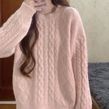 Pullovers Women Loose Sweet Winter Cozy Girlish Harajuku Korean Style Knitwear Ulzzang Simple Feminino O-neck Sweaters