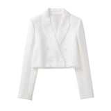 Fashion Single Buttons Cropped White Blazer Coat Vintage Side Pockets High Waist Shorts Female Chic Sets