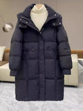 Autumn Winter New Station Hooded Down Jacket Female Long Style Reduce Age Thickening Warm White Duck Down Coat Tide-Outfit
