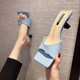 ZAR 2021 Summer New Yellow Fashion Square Toe High Heels Sexy Outer Wear Stiletto Muller Sandals And Slippers Women Luxury