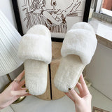 Zingj Slippers Wool Slippers Indoor Home Autumn And Winter Short Plush Flat Bottom Open Drag A Large Size Slippers- Outfit