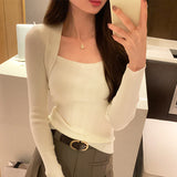 Retro Style Pure Desire Square Collar Slim Long-Sleeved Pullover Sweater With Sexy Bottom In Autumn And