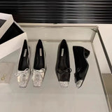 Zingj Temperament Heel Single Shoes Fairy Shoes 2024 Spring And Autumn New Sequins Shallow Bow Silver High Heels-Outfit