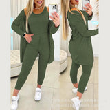 Zingj Women's Solid Color Vest Elastic Waist Long Trousers Suit (3 Pieces) ODS4317