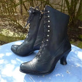 Zingj European Station High-Heel Large-Size Women's British Martin Boots Medium-Heeled Motorcycle Boots Women's