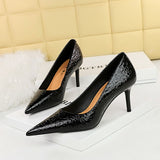 Zingj Retro Stone Patent Leather Women's Shoes Women's High
