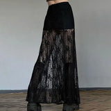 Zingj Pure Desire Wind Lace Stitching Perspective Skirt Female New High Waist Show Thin Slit A Word Swing