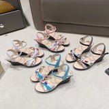 Summer New Large-Size Slope Sandals Women Perennial Bow Flowers Toe Buckle Women's