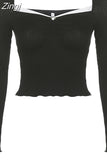 Sweet Chic Lace Trim Frill Spring Autumn Tee Shirts Slim Cute Ruched Cropped Tops Casual Basic Skinny T shirt