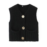 2025 Spring And Autumn 2025 New Women's Pocket Sleeveless Short Knitted Cardigan