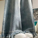 Women Jeans Denim Trousers Washed Retro Vintage Mopping Irregular Fashion Pocket Wide Leg Leisure Street Kpop Y2k