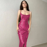 Women Satin Split Dress 2022 Summer Spaghetti Strap Backless Long Dresses Elegant Bodycon Party Dresses Vestidos De