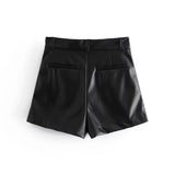 Spring Style Pleated Leather Solid Color Fashion Trendy Shorts