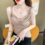 Tank Top Women Solid Camis Chiffon Sleeveless Tops for Women Folds Crop Tops Summer Korean Fashion Clothing Female