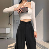 Zingj Wide Leg Pants Female Autumn High Waist Hanging Feeling Straight Tube Small Loose Casual Mop Floor Suit Pants Summer Thin Money-Outfit