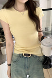 Version Of Simple Knitted Short-Sleeved T-Shirt Women's Spring And Summer New Minority Design Slim Full-Color