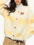 Yellow Stripe Red Buttoned Knitted Cardigan- Outfit