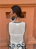 Women Hollow Crochet Pants Suit Fashion Round Neck Sleeveless Veat Wide Leg Pants 2-pieces Set Summer Women's Highstreet