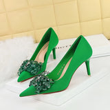 Zingj 27 Banquet High Heels Light Luxury Women's Shoes Satin Shallow Pointed Bow High Heel Single