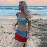 Summer INS Style Sexy Vacation Dress Sleeveless Suspension Slammed Side Opening Fork Dress Long Dress