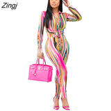 Femme Print Jacket & Trousers Office Lady Outfits Autumn Women two Pieces set Chain Print Button Coat & Pants Suit