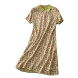 Spring and Summer Women New Elegant Lapel Collar Short Sleeve Above Knee Midi Floral
