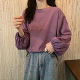 Long Sleeve T-shirts Women Basic Tops Lantern-sleeve Baggy Tshirts O-neck Preppy Style Casual Candy Colors Korean